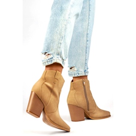 Cizme cowboy de damă din piele intoarsa pe toc inalt, bej A5618BE 2