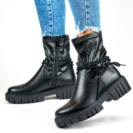 Botine de damă cu partea superioară elastică, cu șireturi, negre DE1127P-B bej 5