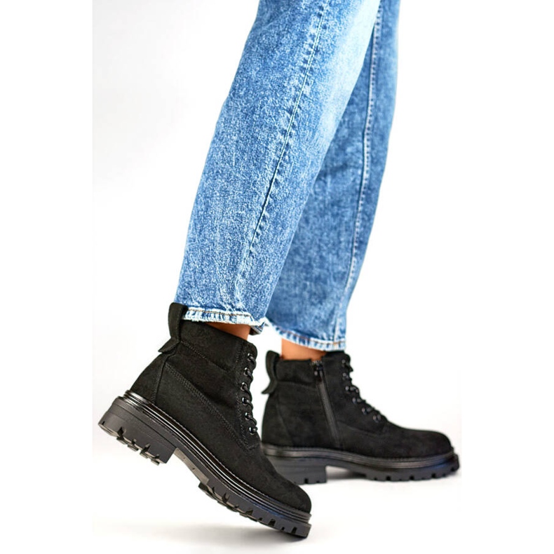 Botine izolate dama piele intoarsa, negre A5201B negru 2