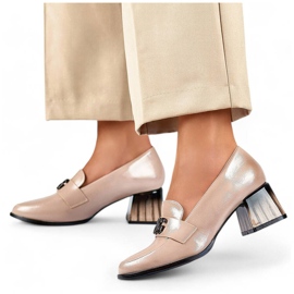 Pantofi de dama eleganti din piele lacuita cu toc inalt, bej GD-FL479-D.BE 1 Pantofi de dama eleganti din piele lacuita cu toc inalt, bej GD-FL479-D.BE 1