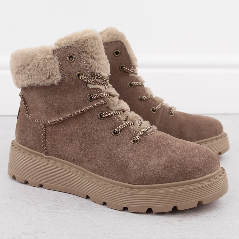 Cizme de dama din piele cu blana pe platforma maro Rieker 70402-24 bej 2