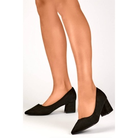 Pompe KJ-10B de damă, cu vârf ascuțit, cu toc joasă, din piele intoarsa negru 2