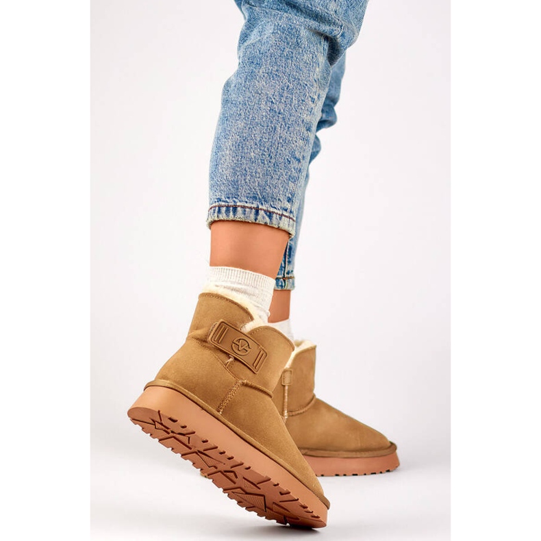 Cizme de zăpadă cu slip-on damă din piele intoarsa, bej 25-97951BE 2