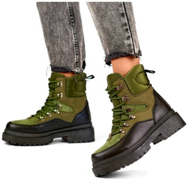 Botine de damă bej și negre cu șireturi A-852GR negru 1