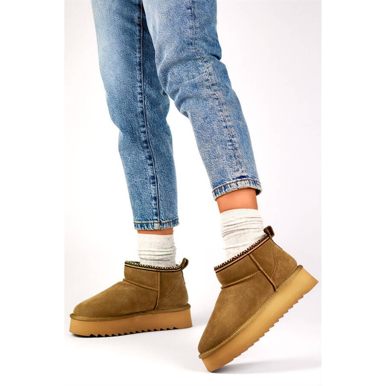 Cizme de dama piele, cizme de zapada maro piele intoarsa YU9001KH 2