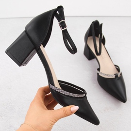 Sandale de dama Black Sabatina ascutit cu zirconiu cubic negru 1