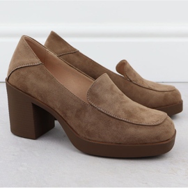 Pantofi tocuri înalte pentru femei, piele de căprioară bej potocki SZ12547 2