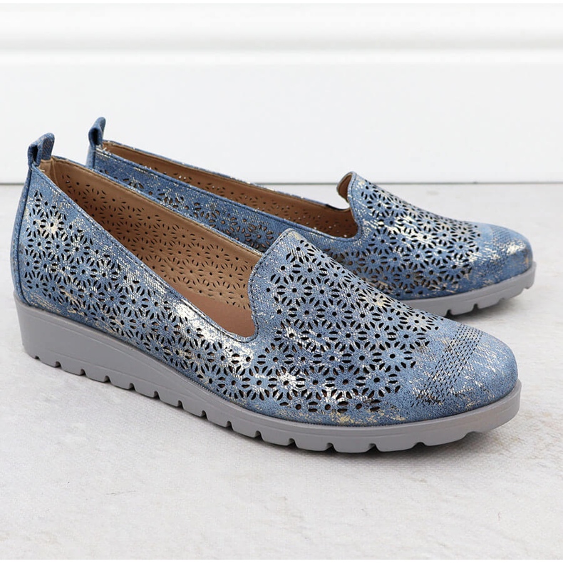 Încălțăminte pentru femei la înălțimea căminului auriu Openwork M. Daszyński MR1628-20 albastru 2