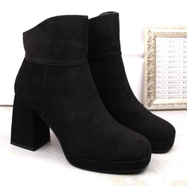 Botine din piele intoarsa cu toc inalt si platforma, izolate M.Daszyński W SAN24A, negre negru 11