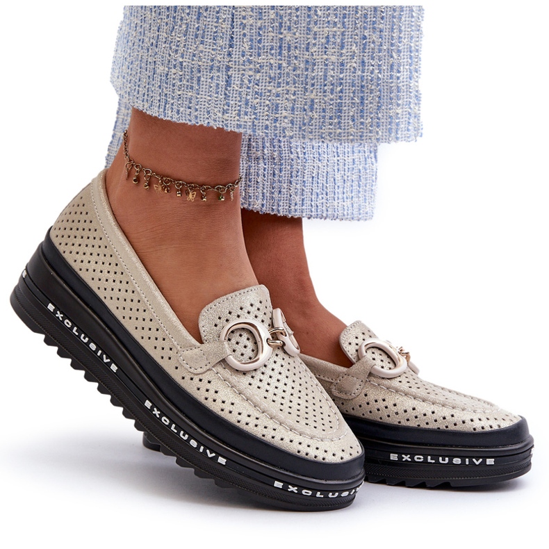 Mocasini De Dama Piele Strălucitoare Pe Platformă Cu Decor S.Barski LR750 Aur de aur 4