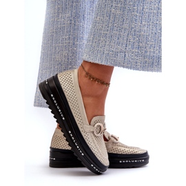 Mocasini De Dama Piele Strălucitoare Pe Platformă Cu Decor S.Barski LR750 Aur de aur 2