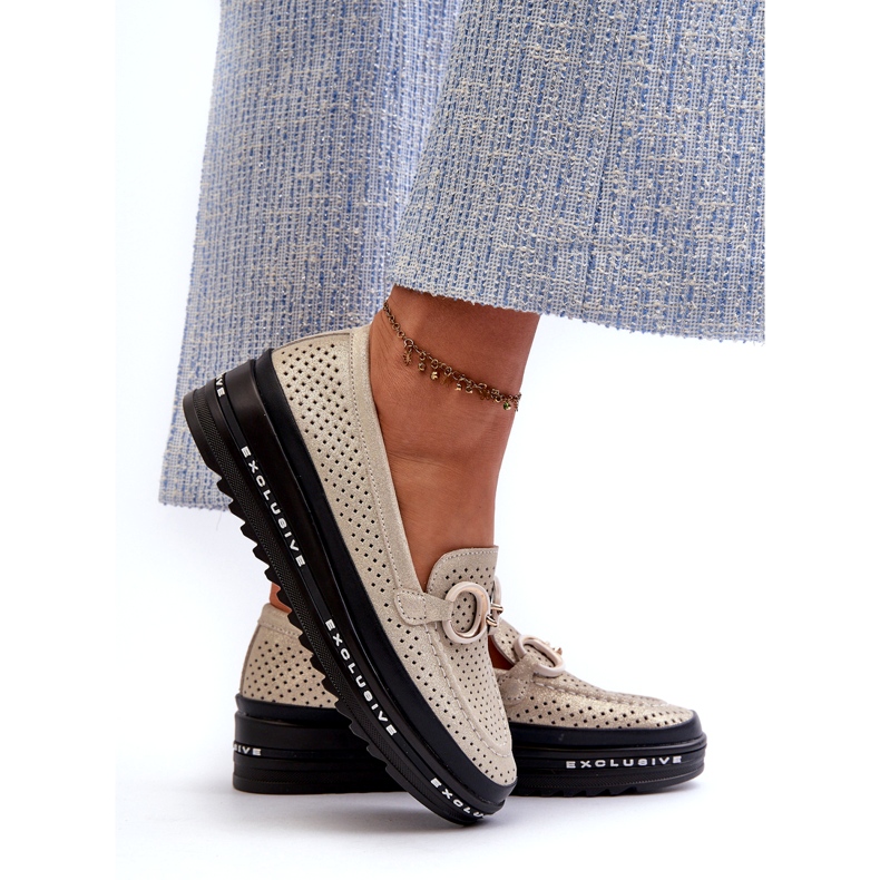 Mocasini De Dama Piele Strălucitoare Pe Platformă Cu Decor S.Barski LR750 Aur de aur 2