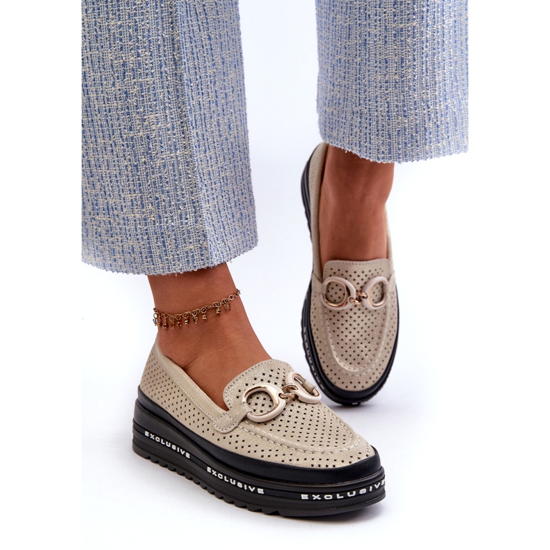 Mocasini De Dama Piele Strălucitoare Pe Platformă Cu Decor S.Barski LR750 Aur de aur 1