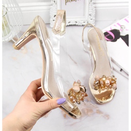 Sandale de dama transparente cu pietre de Sabatina aurii de aur 2