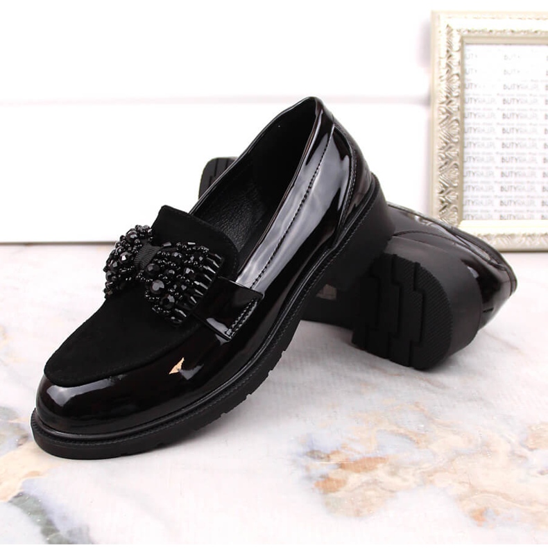 S.Barski Mocasini de dama lords lacuiti cu fundita neagra S. Barski negru 2