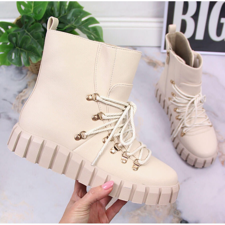 Cizme de dama calduroase cu platforma, bej Potocki WOL108B 2