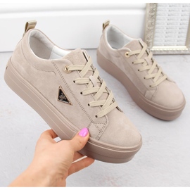 Pantofi de dama din piele intoarsa bej pe platforma Filippo DP3533 4