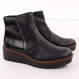 Botine confortabile de damă, negre, lacuite, Rieker X9150-00 negru 2