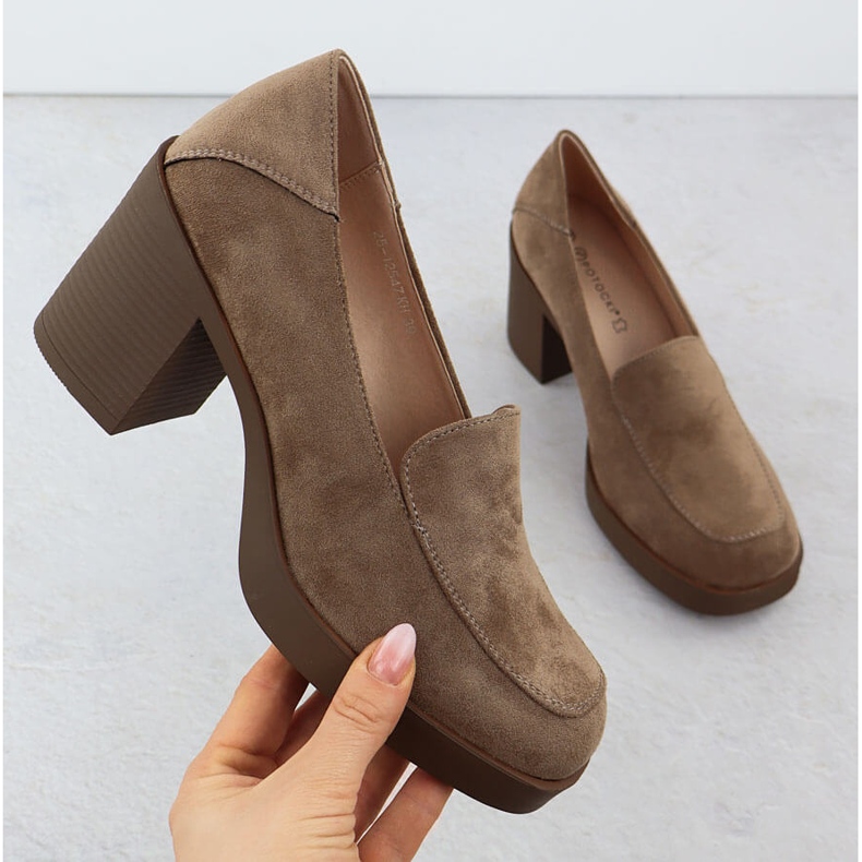 Pantofi tocuri înalte pentru femei, piele de căprioară bej potocki SZ12547 1