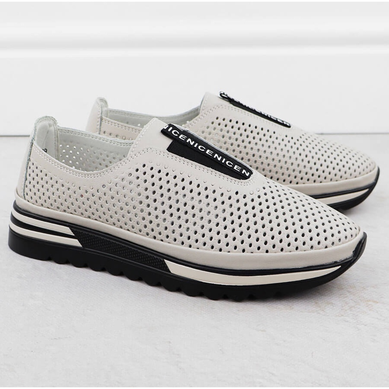 S.Barski Încălțăminte din piele pentru femei, Openwork Beige S. Barski LR51-672 bej 2