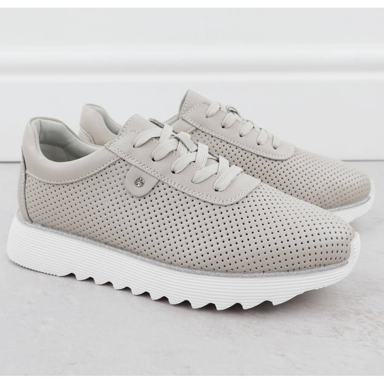 S.Barski Încălțăminte din piele pentru femei pe platforma Openwork Beige S. Barski LR51-629 bej 2