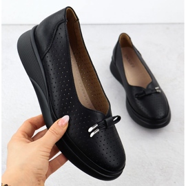 Pantofi pentru piele pentru femei pe platforma Openwork Black Vinceza 7896 negru 3