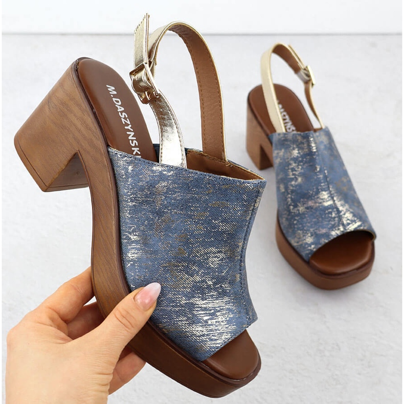 Sandale pentru femei pe stâlp, placat cu aur M. Daszyński MR23126-7 albastru 1