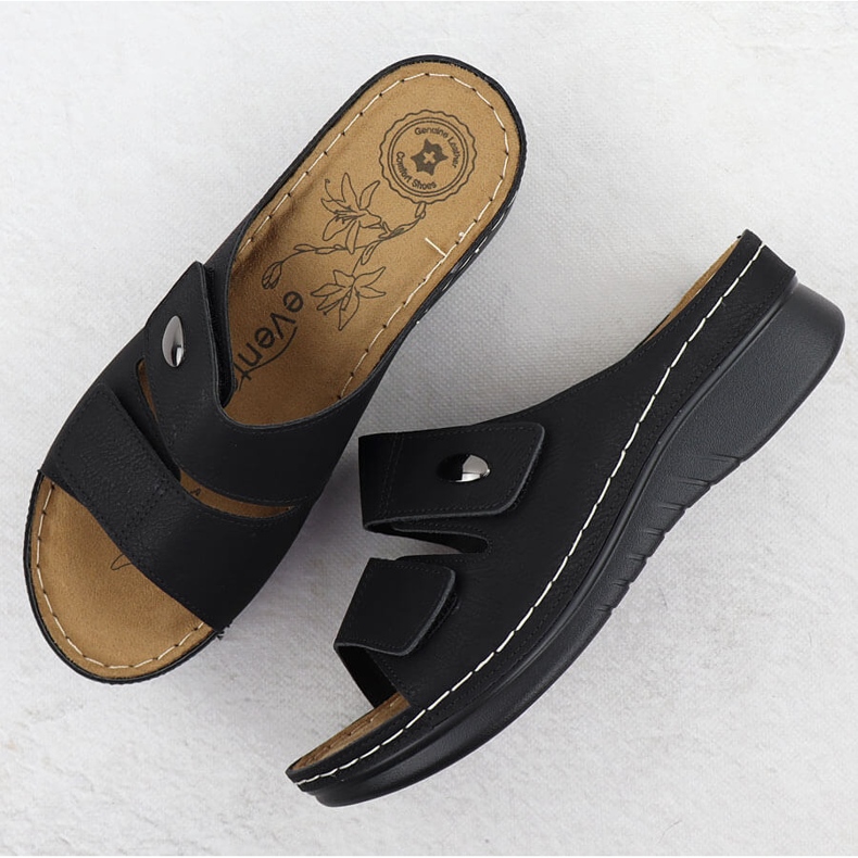 Flip -flops pentru femei pe Wedge -Evento Black Black 1602 negru 2