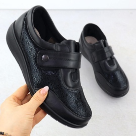 Pantofi confortabili pentru femei cu Velcro Black Unisoft 9022 negru 1
