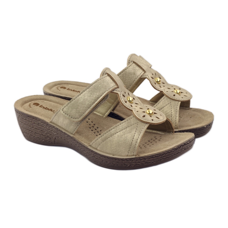 Papuci aurii Inblu GL086 cu velcro galben maro 4
