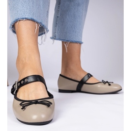 Ballerinele pentru femei întunecate bej cu un arc 3