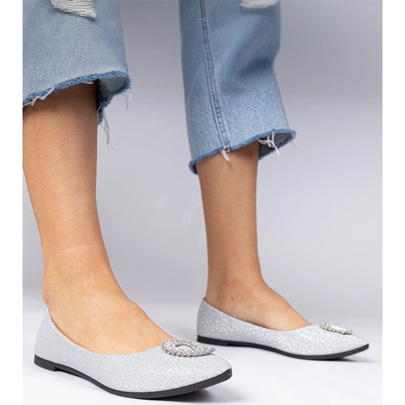 Balerine de sclipici pentru femei din argint cu zirconi 1