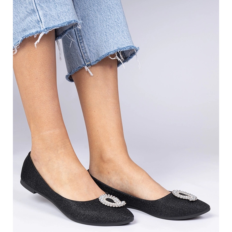 Ballerine cu sclipici pentru femei negre cu zirconi negru 1