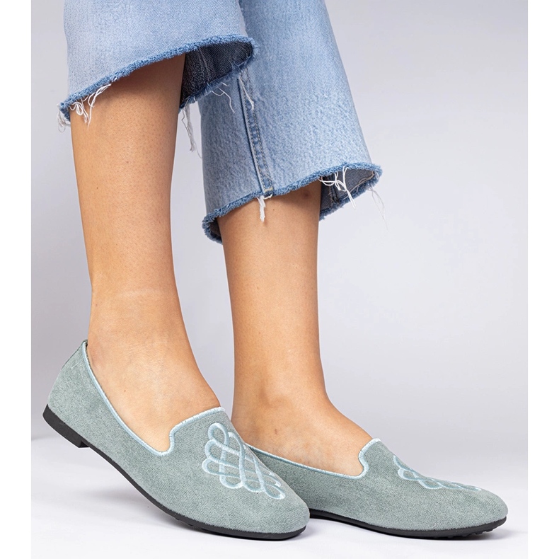 Balerinele Ekozamszowe pentru femei verzi cu broderie verde 1