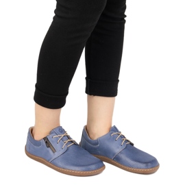 Olivier Încălțăminte din piele minimalistă pentru femei desculți 1244 albastru bleumarin perforat 1