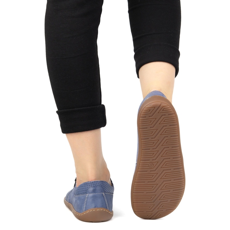 Olivier Încălțăminte din piele minimalistă pentru femei desculți 1244 albastru bleumarin perforat 2