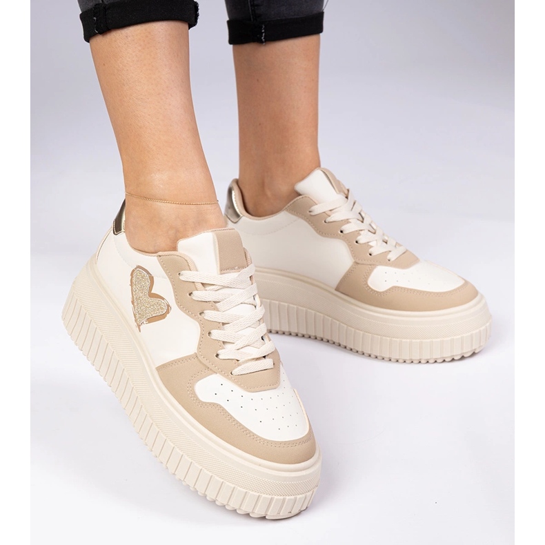 Adidași de femei maro cu inima de brocart 2