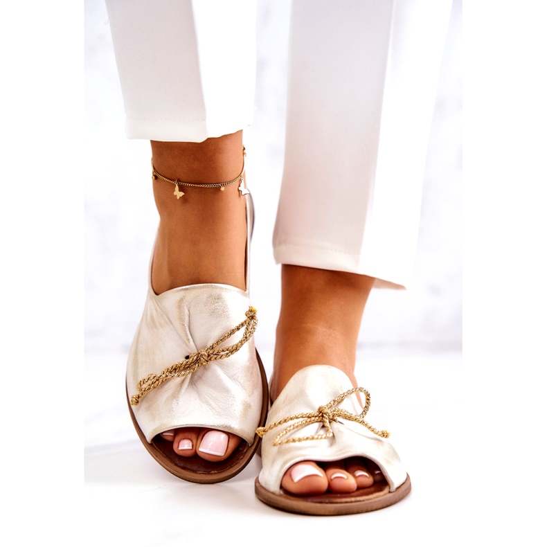 Ballerine din piele pentru femei Zazoo 2660/004 Alb și aur 3