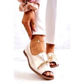 Ballerine din piele pentru femei Zazoo 2660/004 Alb și aur 1