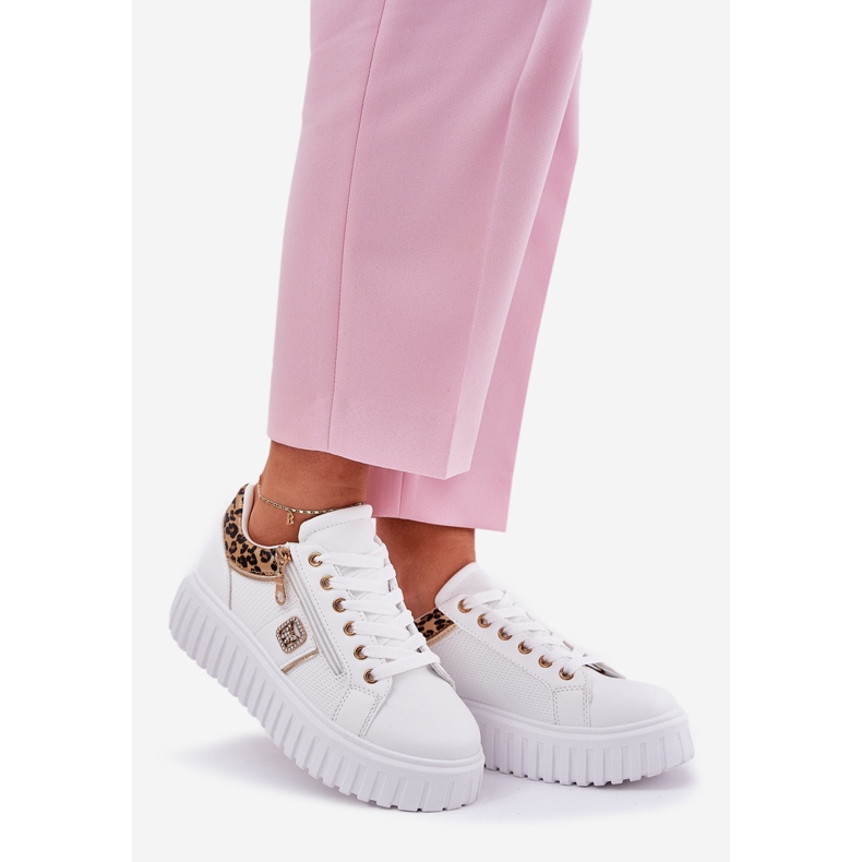 Pantofi sport pentru femei pe platformă cu imprimeu leopard din piele eco alb 1