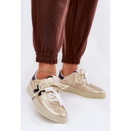 Pantofi sport pentru femei joase auriu de aur 2