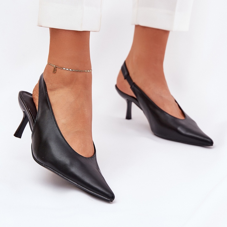Tocuri înalte cu un călcâi din piele eco în aer liber negru 2