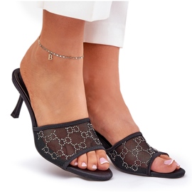 Flip -flops decorat pe călcâiul înalt negru 8