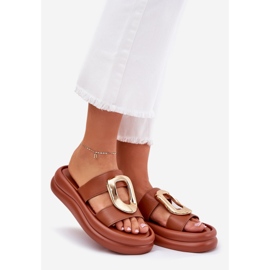Flip -flops pentru femei pe platformă cu cămilă cu detaliu de aur maro 1