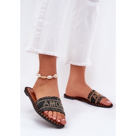 Flip -flop -uri pentru femei cu lac plat cu decorare neagră negru 2