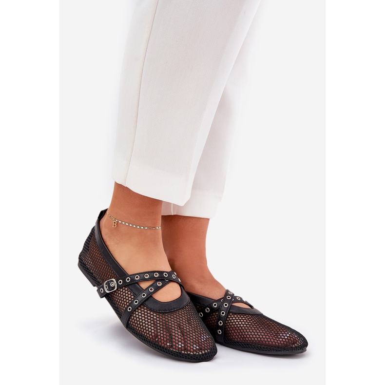 Balerine plate cu dungi negre negru 1