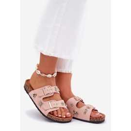 Flip -flops pentru femei pe o talpă din plută cu cleme și pini de roz deschis 1