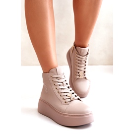 Pantofi de damă înalți din piele pe platformă Vinceza 66707 Bej 1