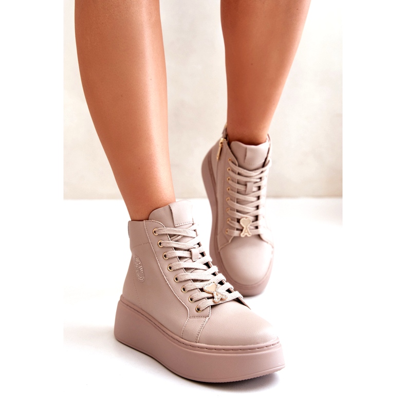 Pantofi de damă înalți din piele pe platformă Vinceza 66707 Bej 1