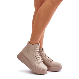 Pantofi de damă înalți din piele pe platformă Vinceza 66707 Bej 4